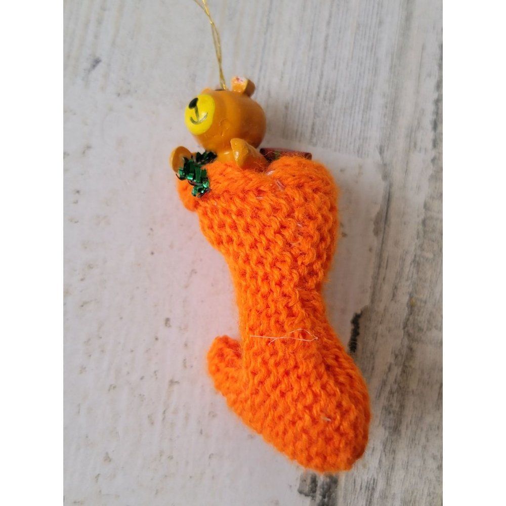 Orange mini stocking bear ornament Xmas decor